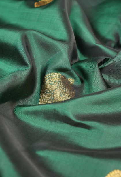 Bottle Green Kanchipuram Silk Sarees with Gold Zari Buttis (small Dots Or Motifs)