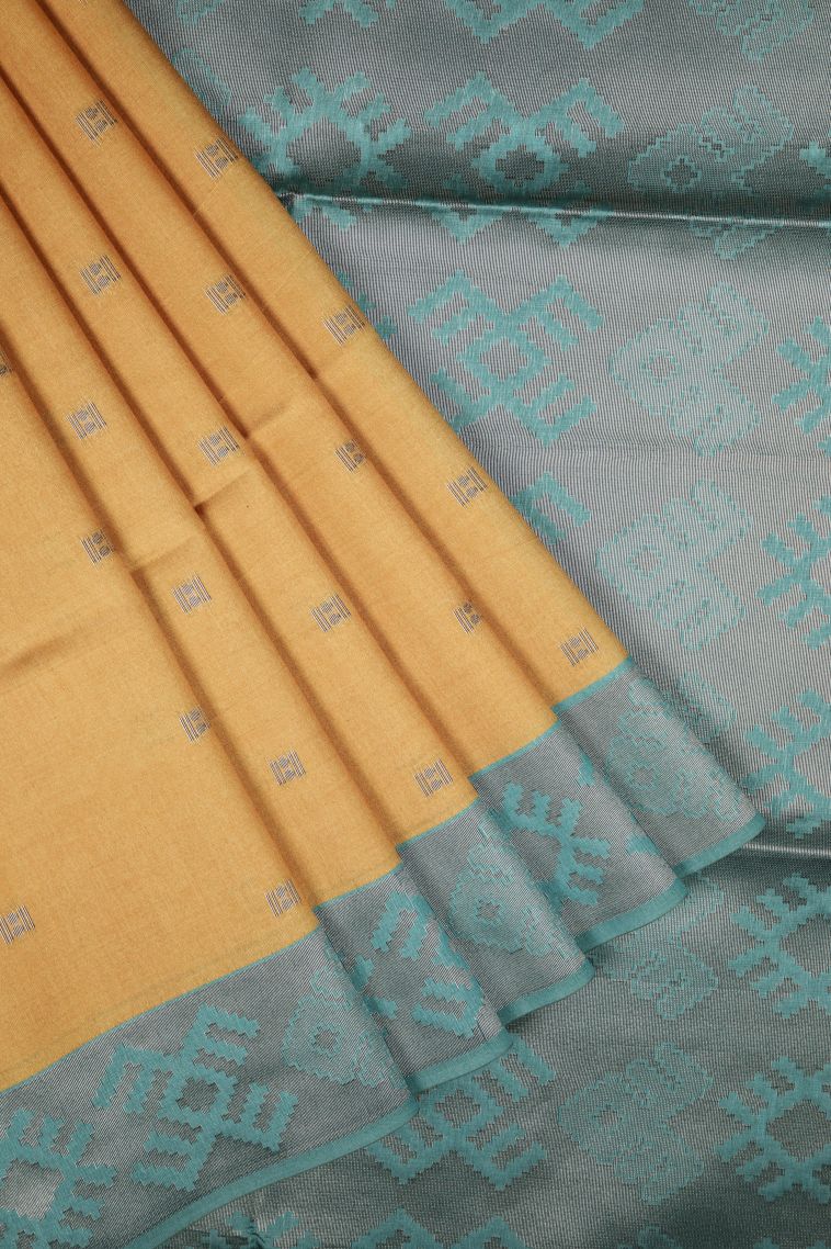 Gold Tussar Saree with Bronze Zari Buttis (small Dots Or Motifs) view 1