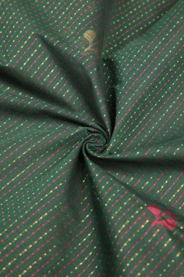 Basil Green Kovai Cotton Sarees with Without Zari Zari Stripes view 4