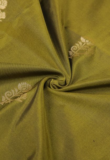 Basil Green Soft Silk Saree with Copper Zari Buttis (small Dots Or Motifs)