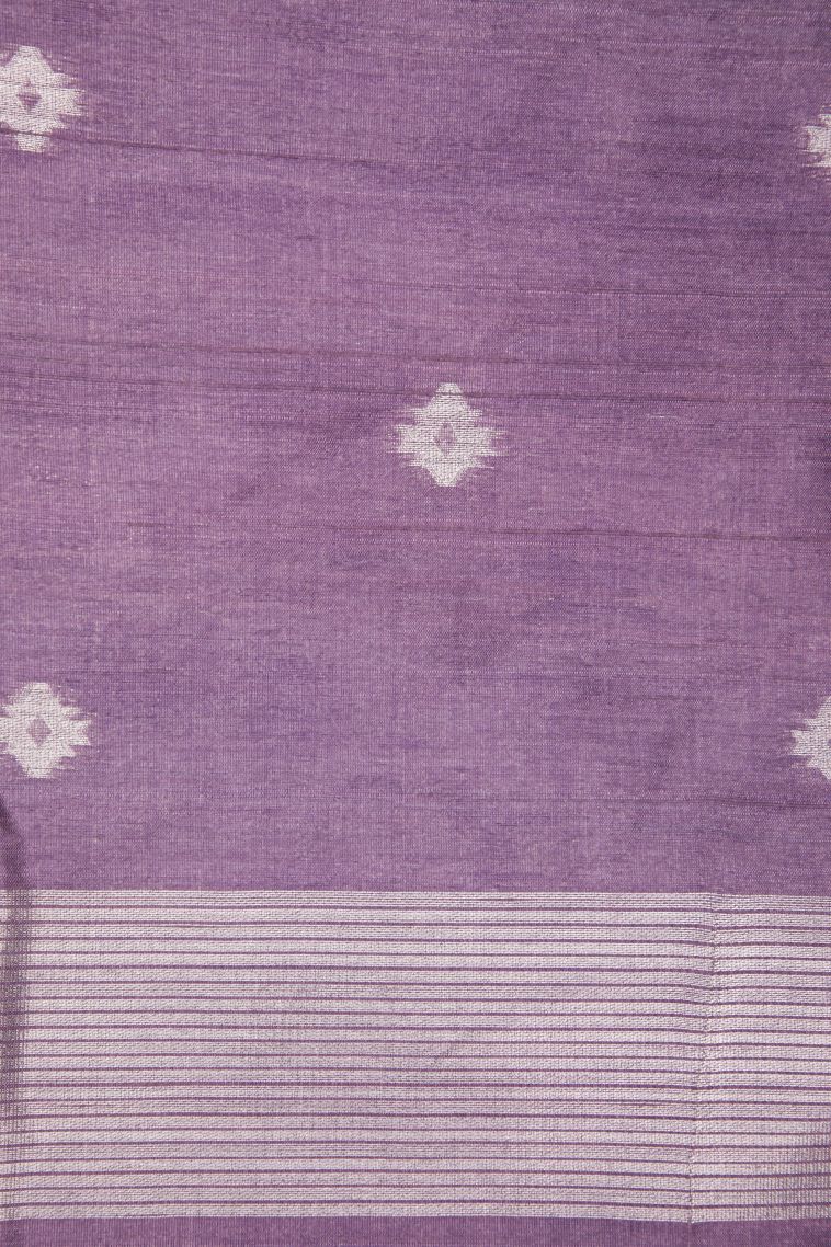 Cream White Tussar Saree with Silver Zari Buttis (small Dots Or Motifs) view 3