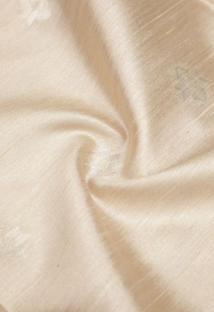 Cream White Tussar Saree with Silver Zari Buttis (small Dots Or Motifs)
