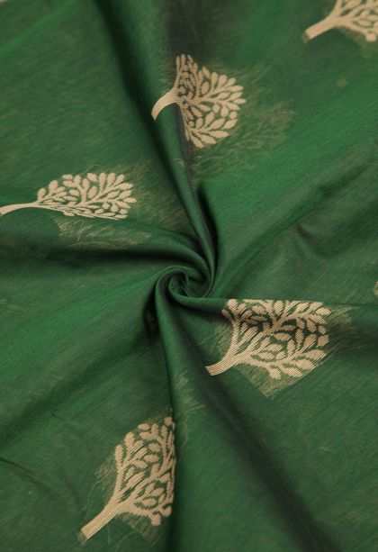 Bottle Green Silk Cotton with Without Zari Zari Buttis (small Dots Or Motifs)