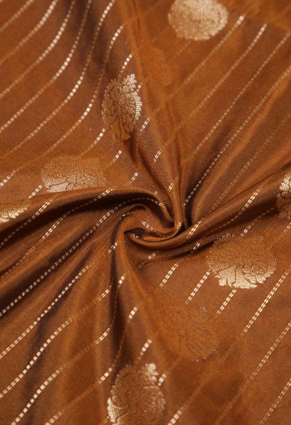 Tawny Brown Soft Silk Saree with Copper Zari Stripes