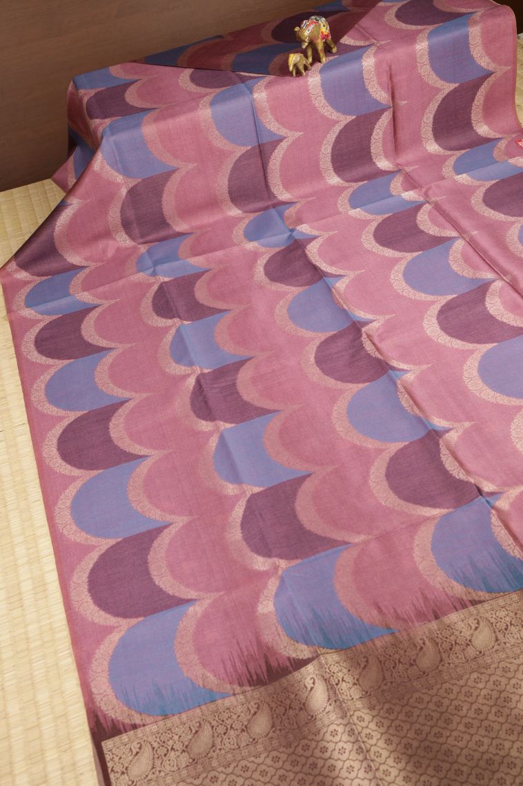 Lemonade Pink Tussar Saree with Without Zari Zari Floral Patterns view 2