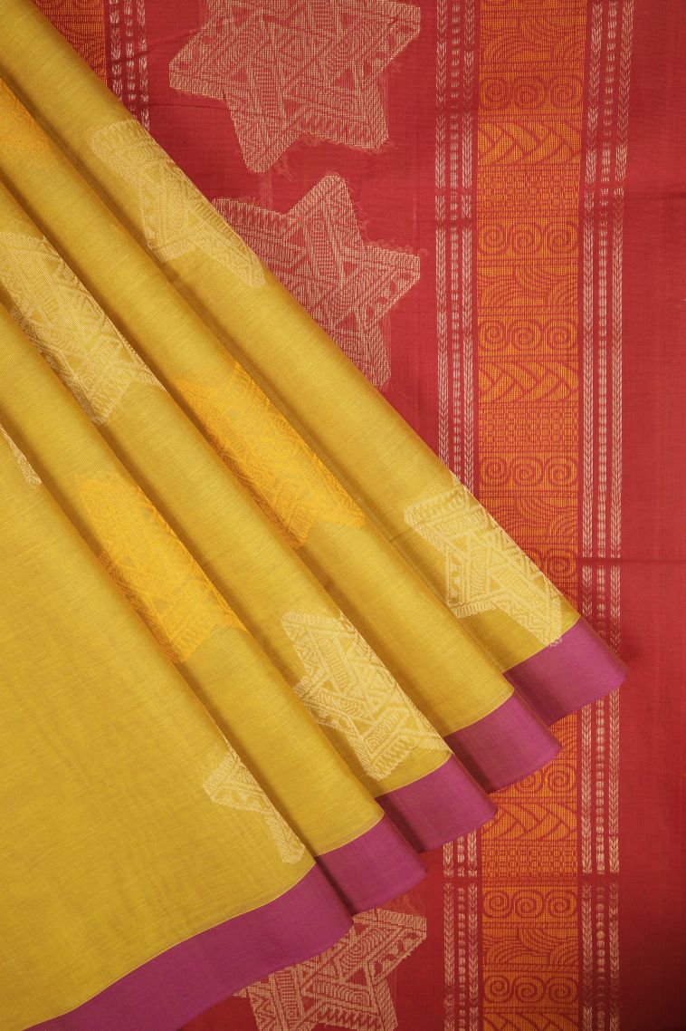 Gold Pure Handloom Kovai Cotton with Without Zari Zari Buttis (small Dots Or Motifs) view 1