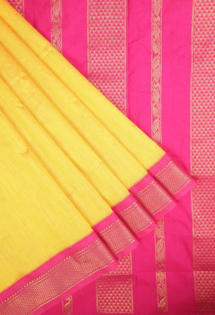 Lemon Yellow Kalyani Cotton with Without Zari Zari Plain