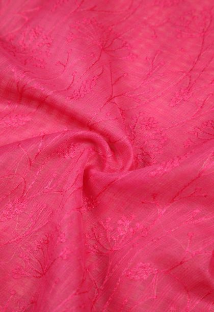 Hot Pink Tussar Saree with Without Zari Zari Floral Patterns