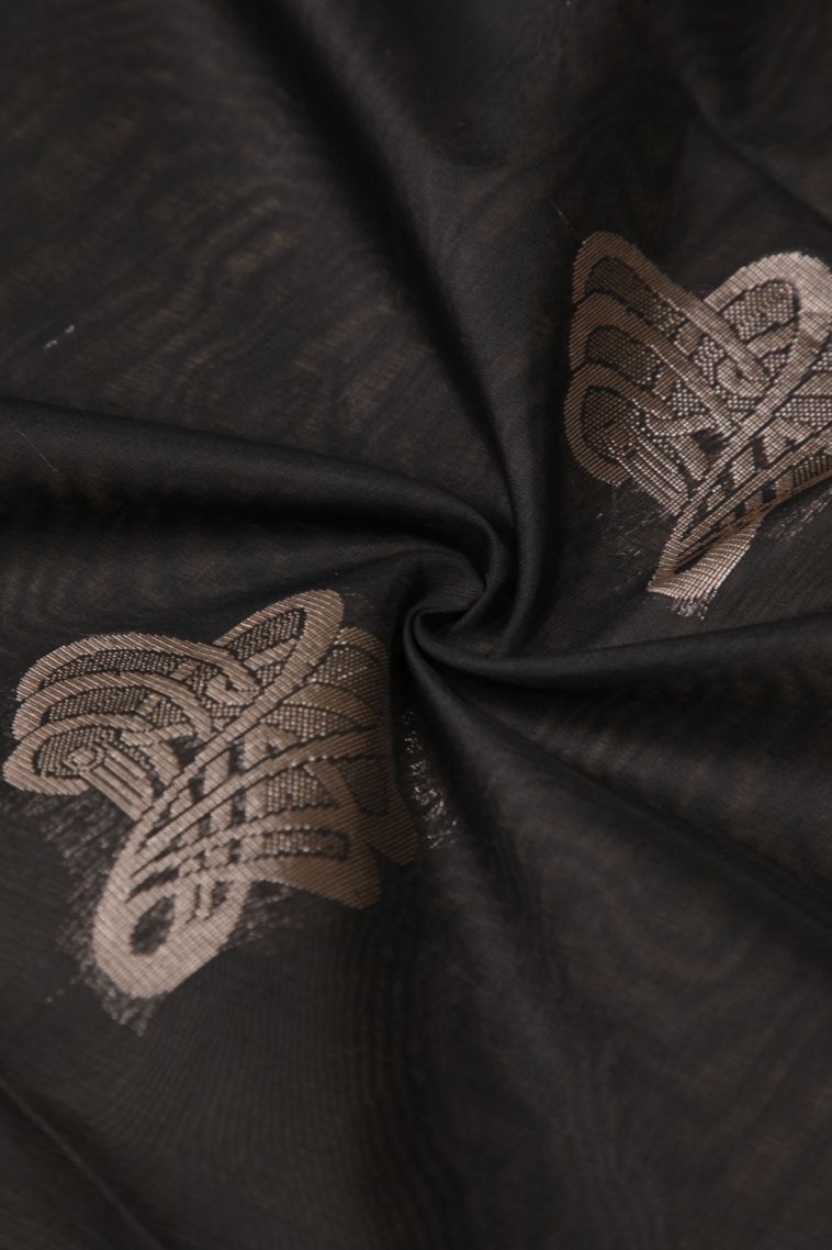 Asphalt Black Silk Cotton Sarees with Bronze Zari Buttis (small Dots Or Motifs) view 4