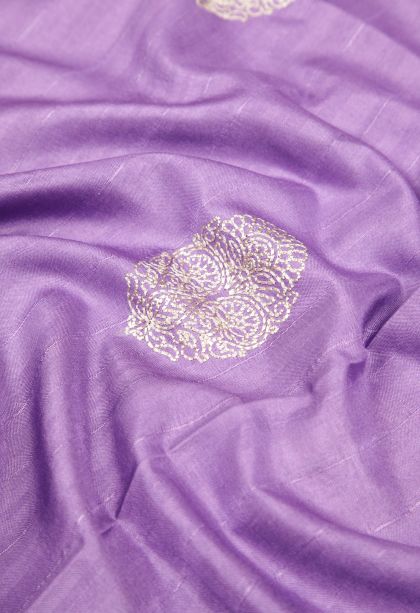 Orchid Purple Tussar Saree with Without Zari Zari Buttis (small Dots Or Motifs)