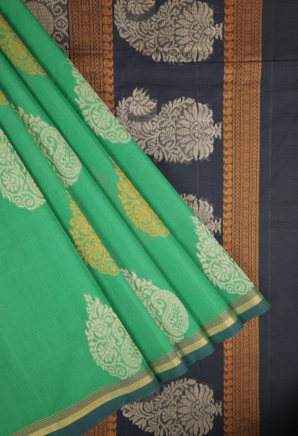 Mint Green Pure Handloom Kovai Cotton with Without Zari Zari Buttis (small Dots Or Motifs)