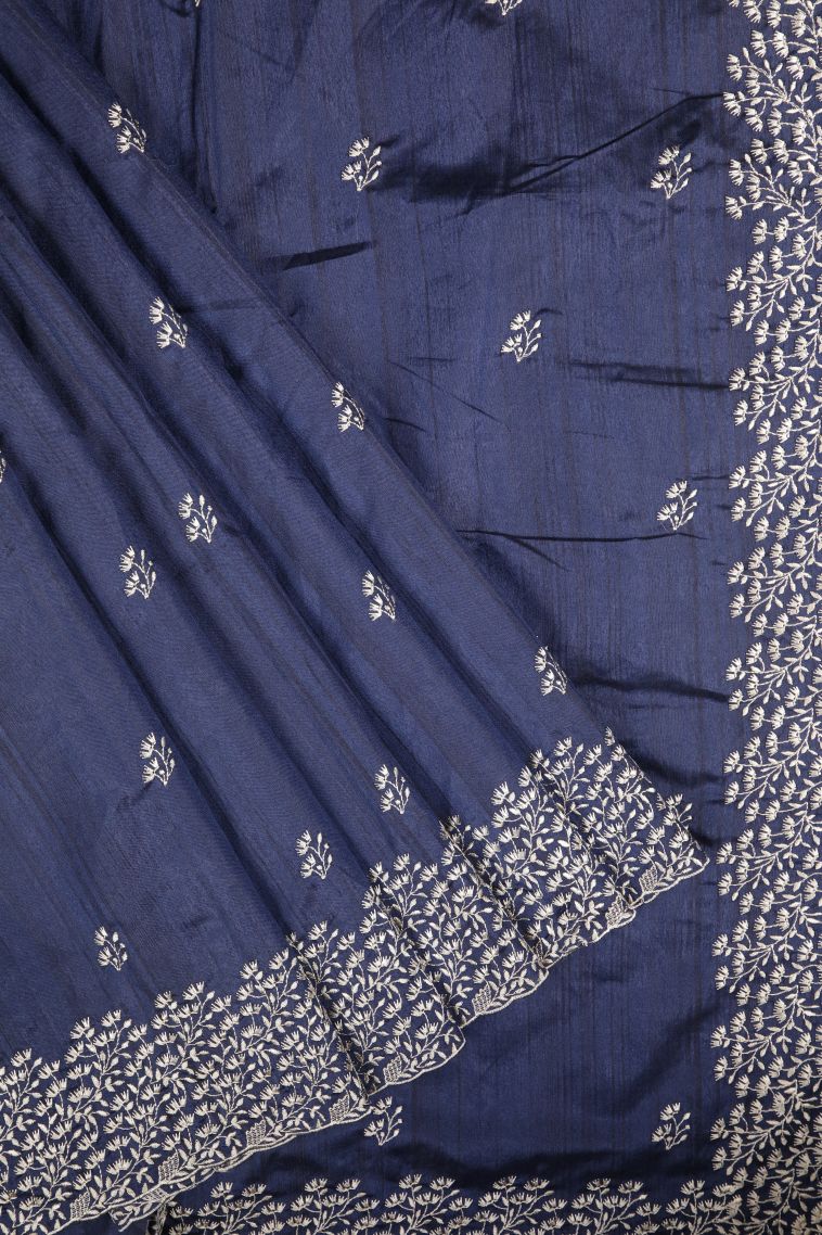 Indigo Blue Tussar Saree with Without Zari Zari Buttis (small Dots Or Motifs) view 1