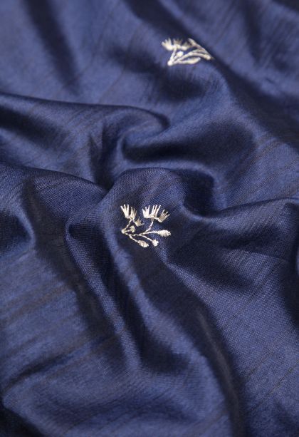 Indigo Blue Tussar Saree with Without Zari Zari Buttis (small Dots Or Motifs)