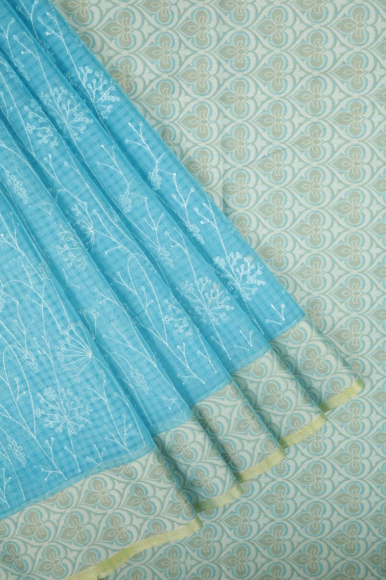 Sky Blue Tussar Saree with Without Zari Zari Floral Patterns view 1