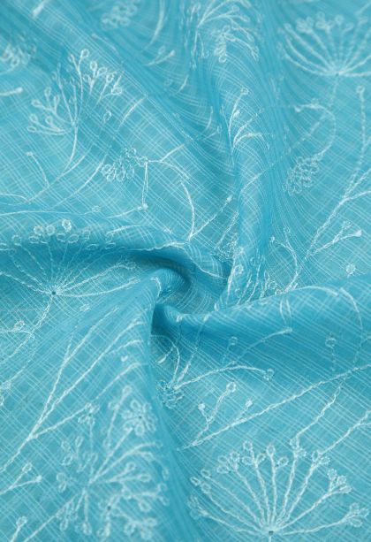 Sky Blue Tussar Saree with Without Zari Zari Floral Patterns