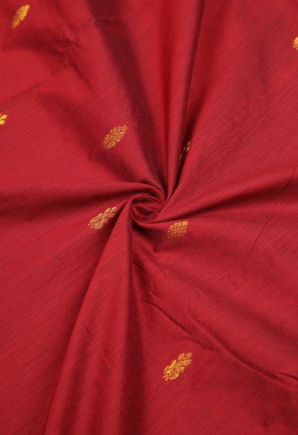 Apple Red Kalyani Cotton with Without Zari Zari Buttis (small Dots Or Motifs)