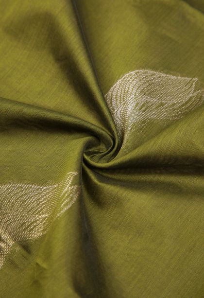 Pickle Green Silk Cotton Sarees with Bronze Zari Buttis (small Dots Or Motifs)