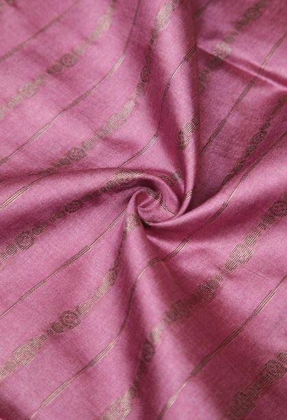 Ballet Pink Tussar Saree with Bronze Zari Stripes
