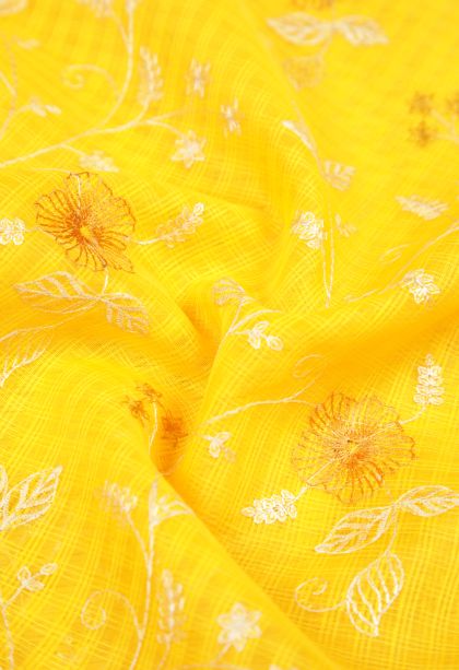 Lemon Yellow Tussar Saree with Without Zari Zari Floral Patterns