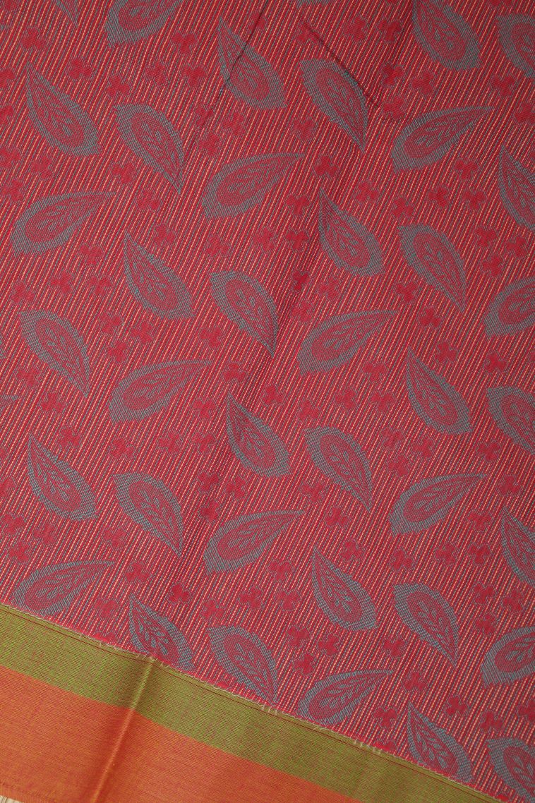 Rose  Red Kovai Cotton Sarees with Without Zari Zari Buttis (small Dots Or Motifs) view 3