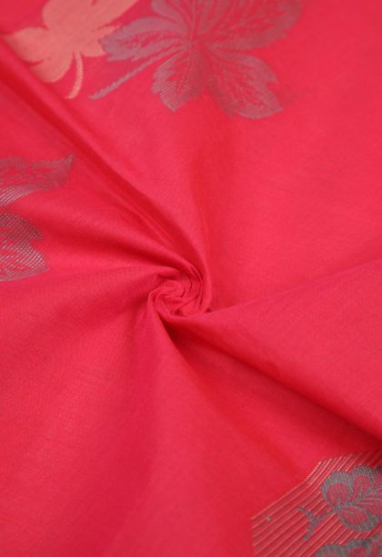 Rose  Red Kovai Cotton Sarees with Without Zari Zari Buttis (small Dots Or Motifs)