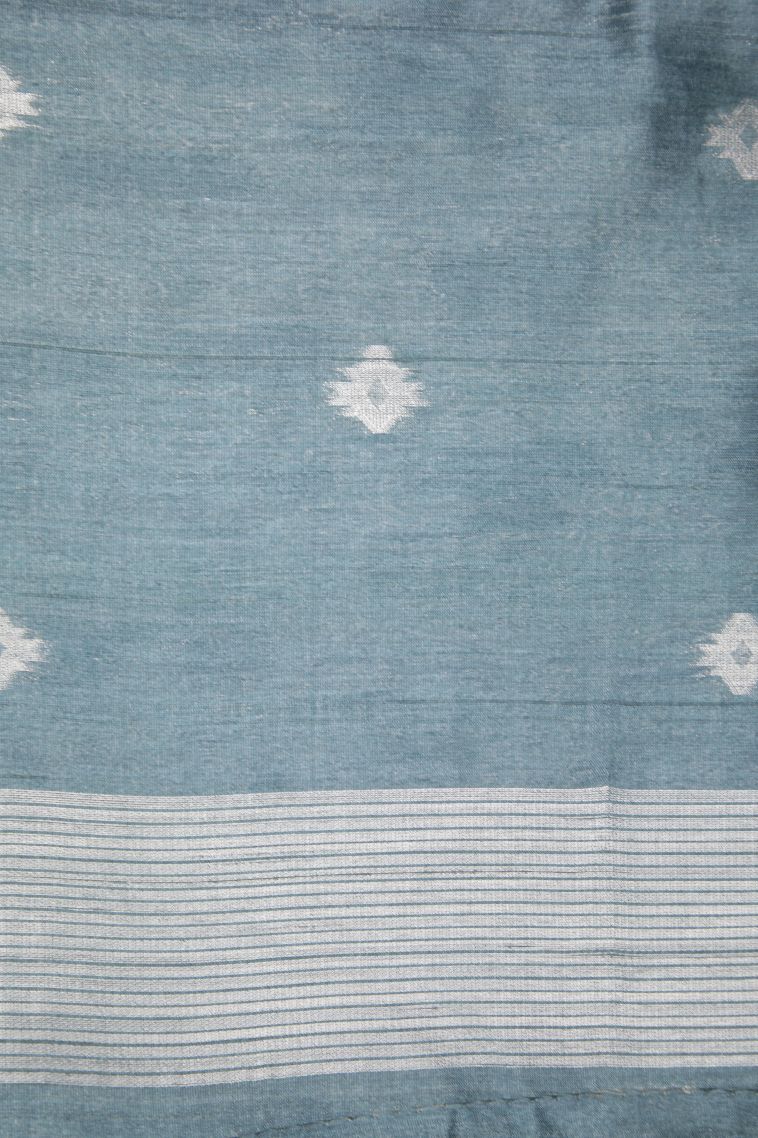 Lemon Yellow Tussar Saree with Silver Zari Buttis (small Dots Or Motifs) view 3
