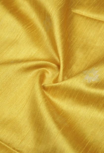 Lemon Yellow Tussar Saree with Silver Zari Buttis (small Dots Or Motifs)