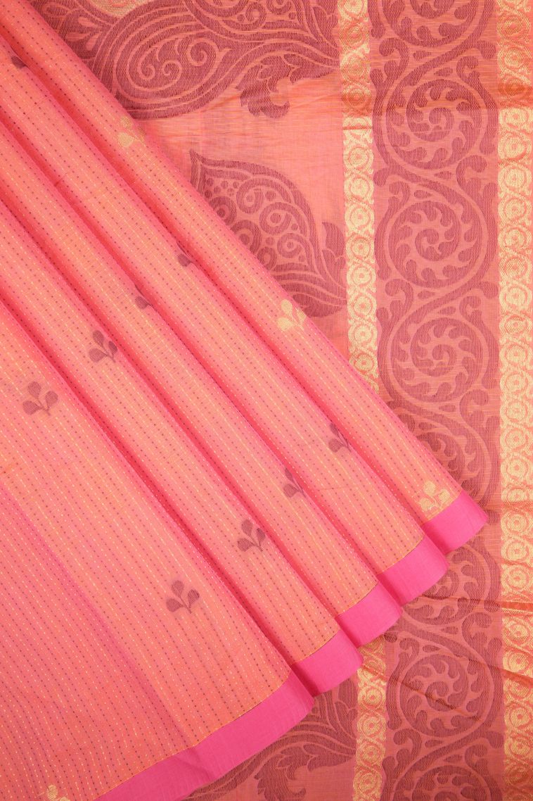 Ballet Pink Kovai Cotton Sarees with Without Zari Zari Stripes view 1