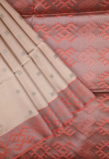 Lemonade Pink Tussar Saree with Bronze Zari Buttis (small Dots Or Motifs)