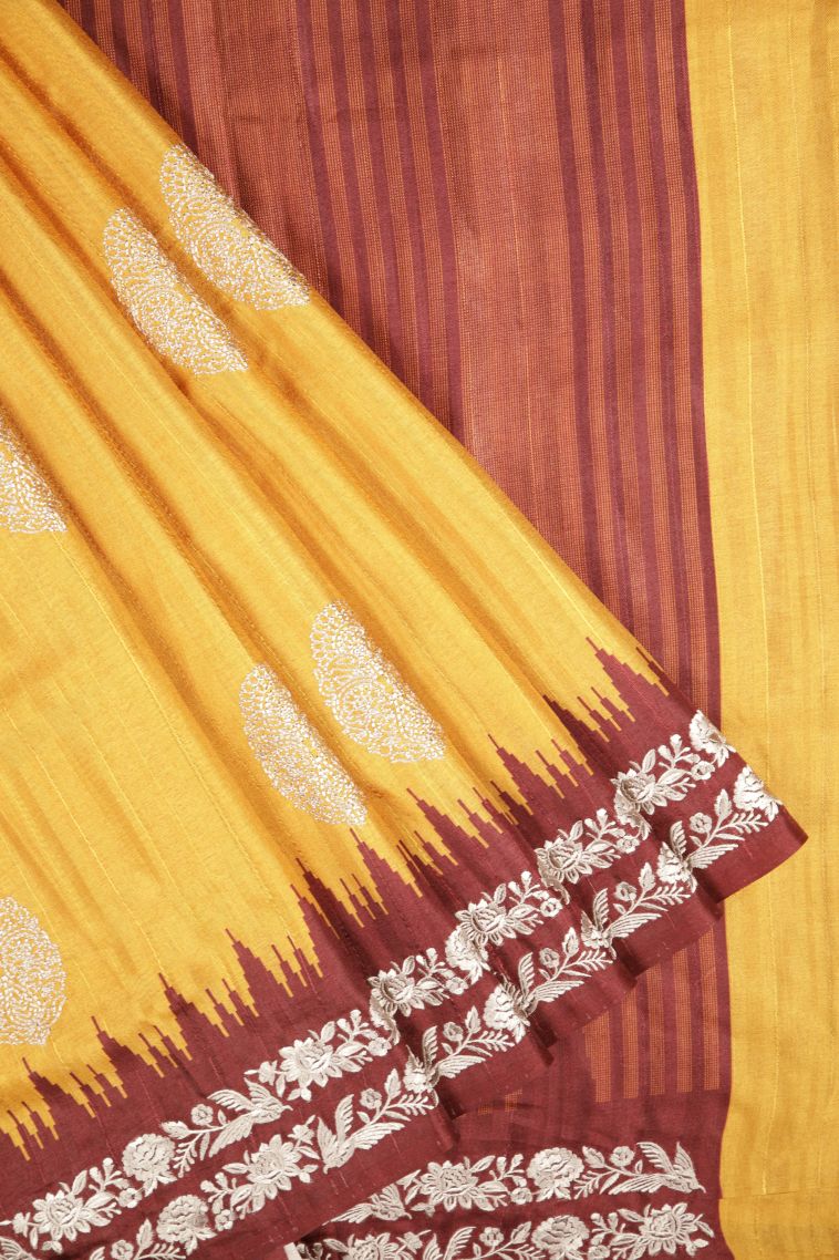 Gold Tussar Saree with Without Zari Zari Buttis (small Dots Or Motifs) view 1