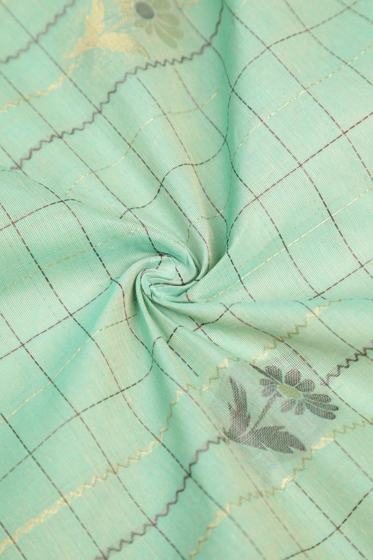 Lime Green Kovai Cotton Sarees with Without Zari Zari Checks view 4