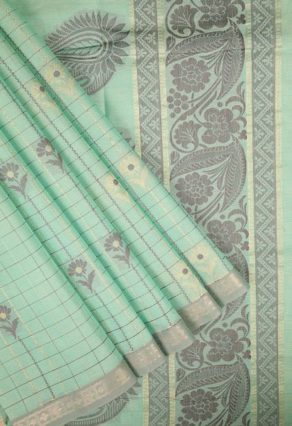 Lime Green Kovai Cotton Sarees with Without Zari Zari Checks