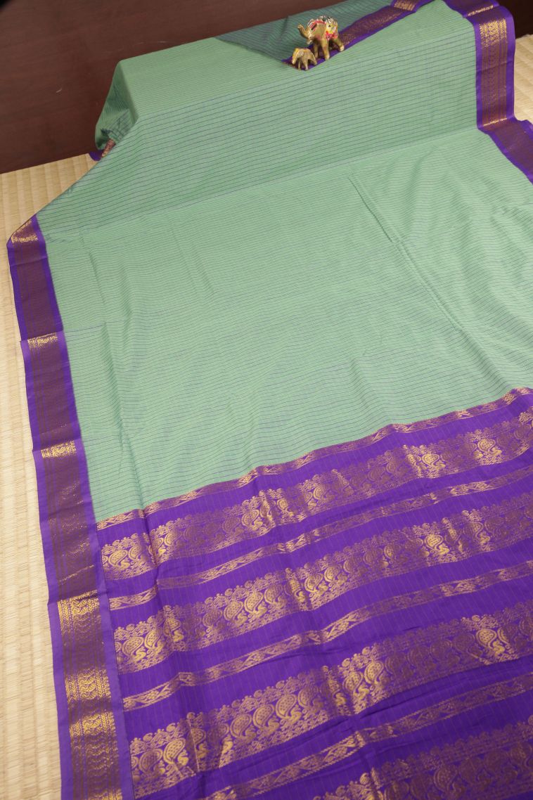 Mint Green Kalyani Cotton with Without Zari Zari Checks view 2