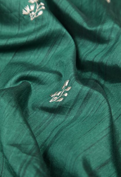 Pine Green Tussar Saree with Without Zari Zari Buttis (small Dots Or Motifs)