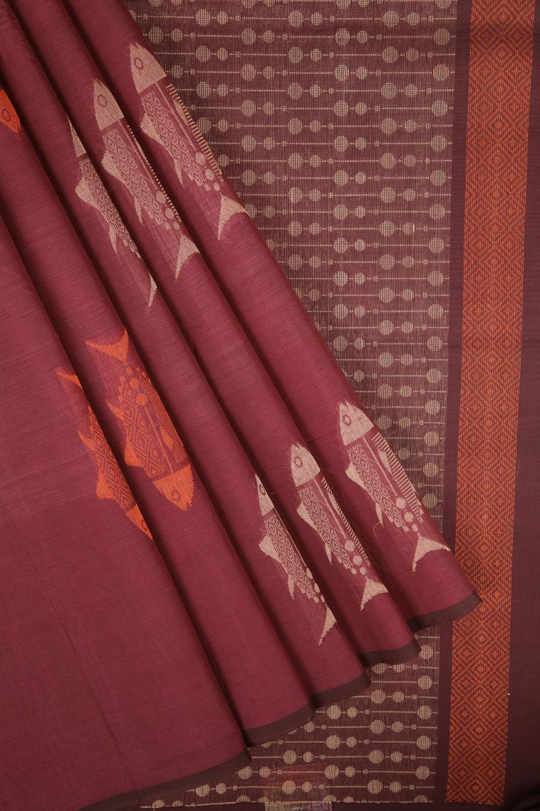 Blush Red Pure Handloom Kovai Cotton with Without Zari Zari Buttis (small Dots Or Motifs) view 1