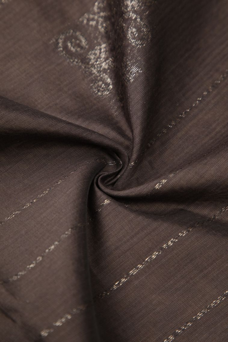 Damp Black Silk Cotton Sarees with Bronze Zari Stripes view 4