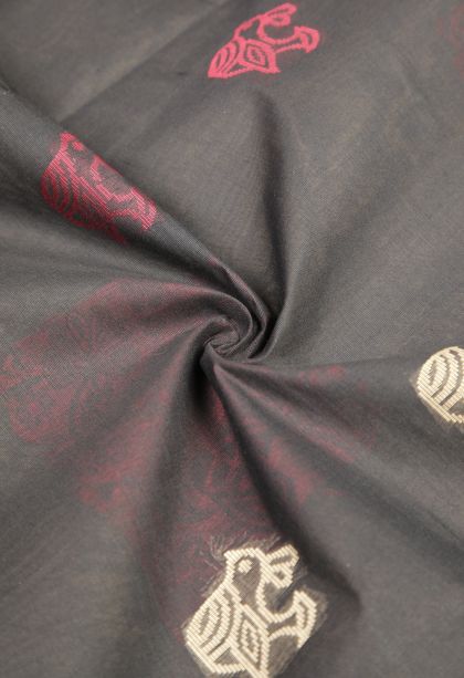 Asphalt Black Poly Cotton Sarees with Without Zari Zari Buttis (small Dots Or Motifs)