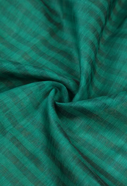 Pickle Green Tussar Saree with Without Zari Zari Stripes