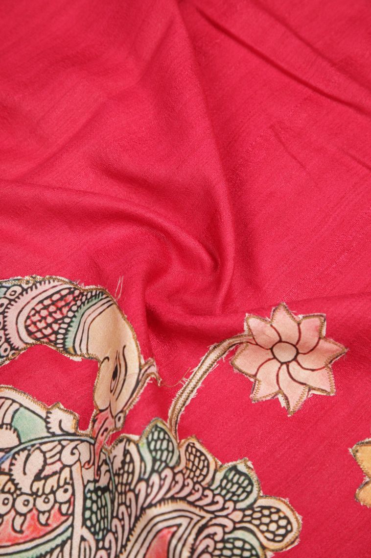 Rosewood Pink Tussar Saree with Without Zari Zari Floral Patterns view 4