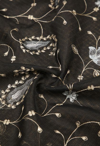 Asphalt Black Tussar Saree with Without Zari Zari Floral Patterns