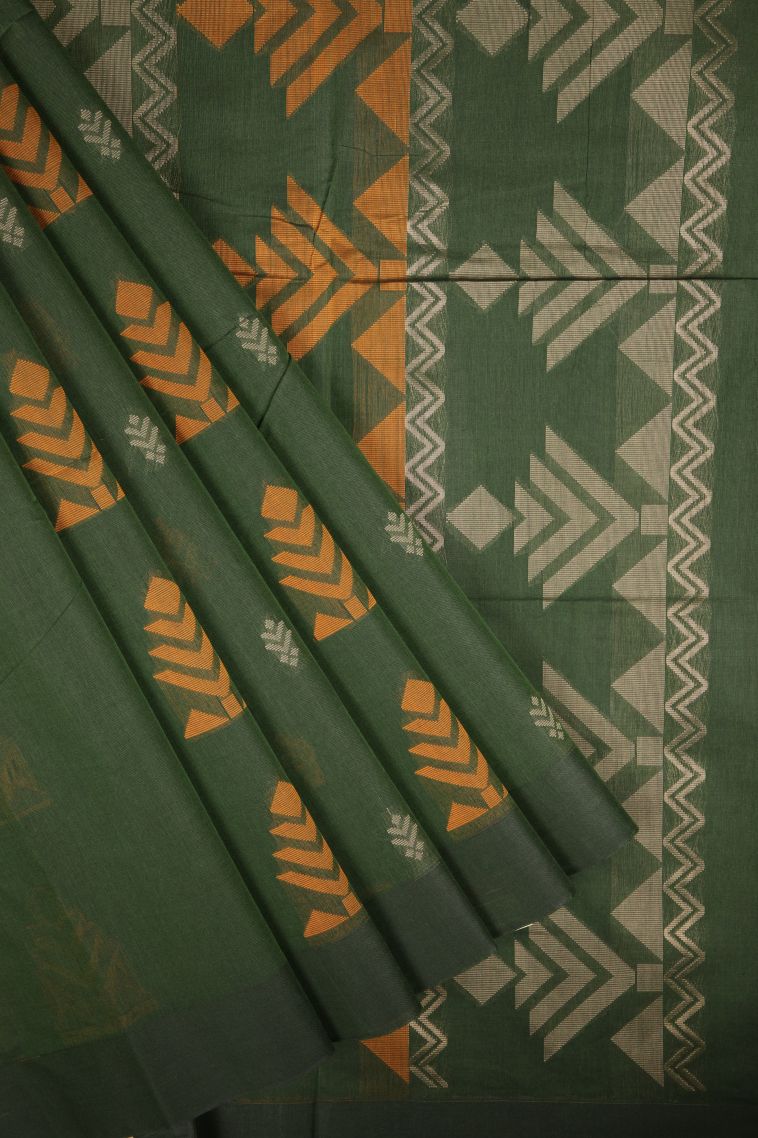 Bottle Green Kovai Cotton Sarees with Without Zari Zari Buttis (small Dots Or Motifs) view 1