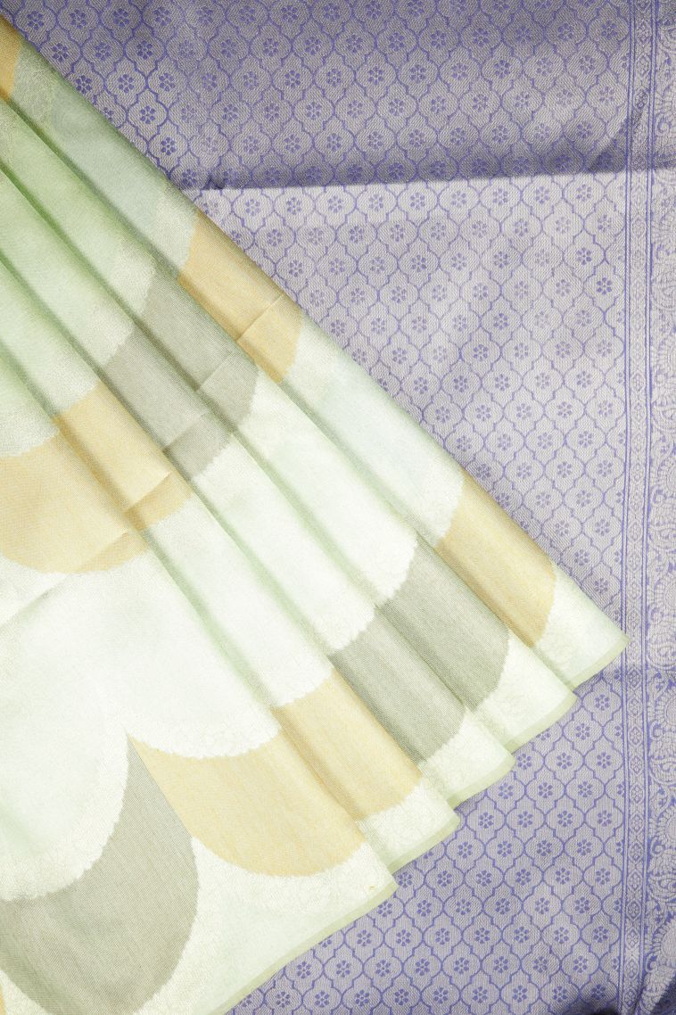 Mint Green Tussar Saree with Without Zari Zari Floral Patterns view 1