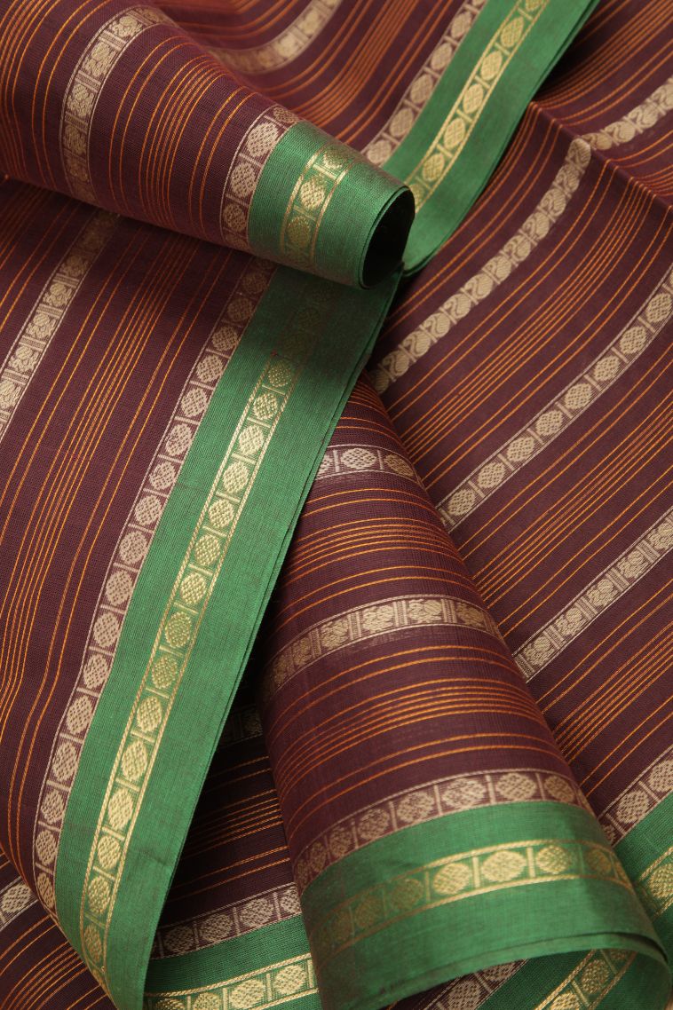 Berry Red Pure Handloom Kovai Cotton with Without Zari Zari Stripes view 4