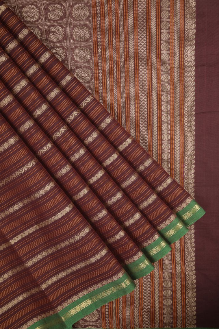 Berry Red Pure Handloom Kovai Cotton with Without Zari Zari Stripes view 1