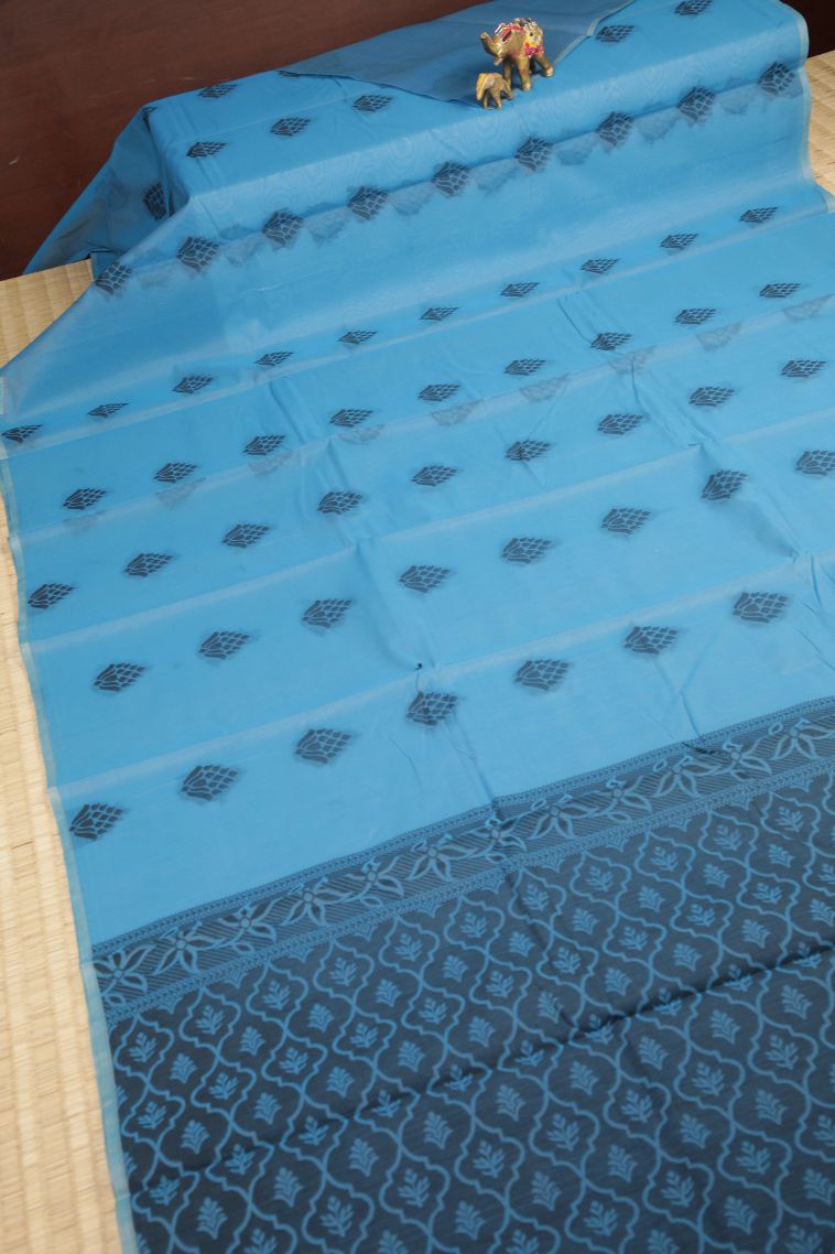 Sky Blue Silk Cotton with Without Zari Zari Buttis (small Dots Or Motifs) view 2