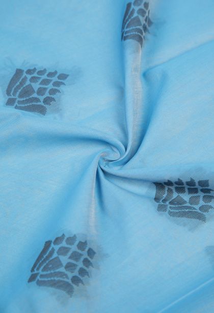 Sky Blue Silk Cotton with Without Zari Zari Buttis (small Dots Or Motifs)