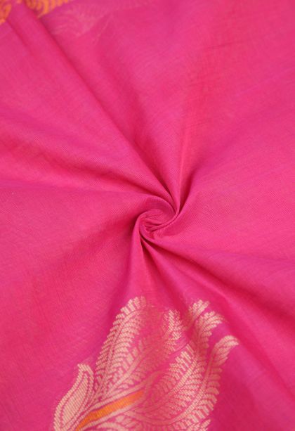 Hot Pink Pure Handloom Kovai Cotton with Without Zari Zari Buttis (small Dots Or Motifs)