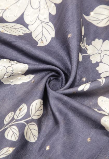 Slate Blue Tussar Saree with Without Zari Zari Floral Patterns