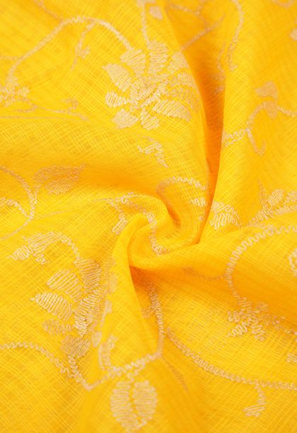Lemon Yellow Tussar Saree with Without Zari Zari Floral Patterns