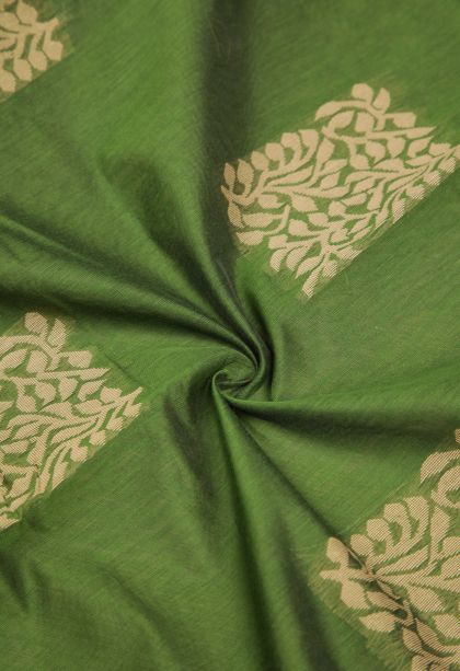 Basil Green Silk Cotton with Without Zari Zari Buttis (small Dots Or Motifs)